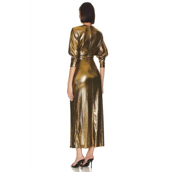 NEW SMYTHE sharp shoulder twist dress in gold - Picture 3 of 3